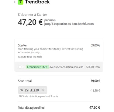 Ajouter code promo trendtrack estelle20