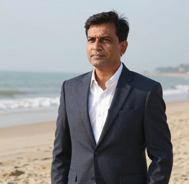 Photo of a smiling man holding a fire extinguisher in a kitchen setting