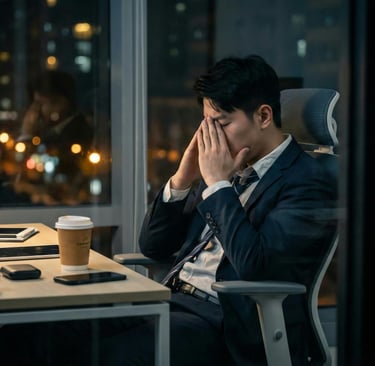 a leader at his desk late at night symbolizing the overload and busyness