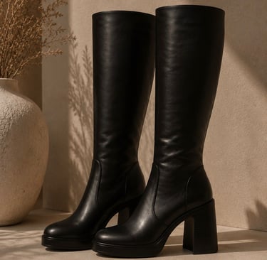 Pair of black knee high boots