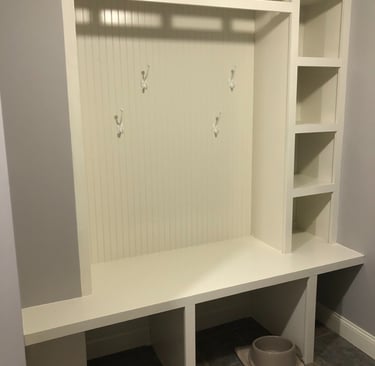 built in shoe and coat bench painted 