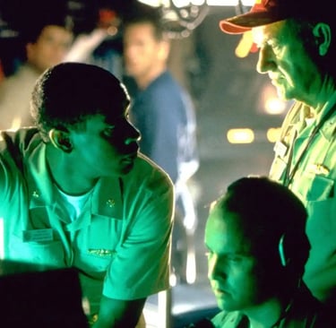 Denzil Washington, Gene Hackman on the set of Crimson Tide