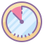 Flat vector icon of a circular timer clock with a pink countdown segment.