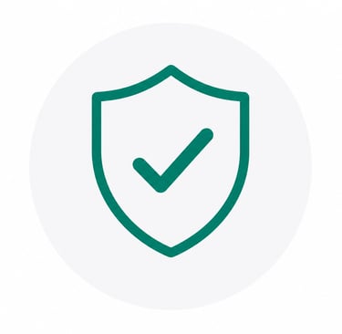 Green shield icon with a checkmark representing cybersecurity protection and verified data safety.