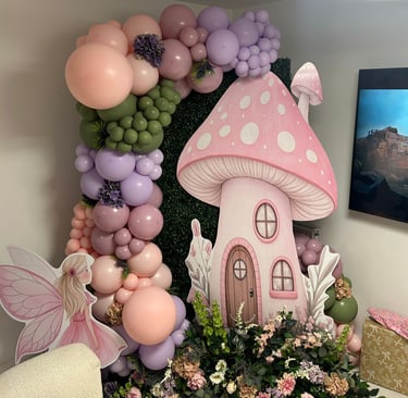 Fairy's themed birthday balloon display for children’s party in Liverpool
