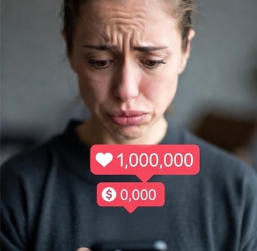 Persona sosteniendo su celular decepcionada de que no tiene ventas