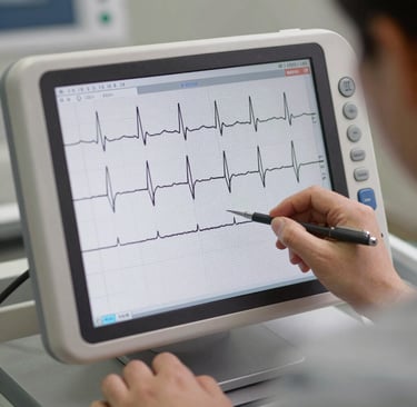 A doctor reviewing synchronized patient records on multiple screens with AI alerts.