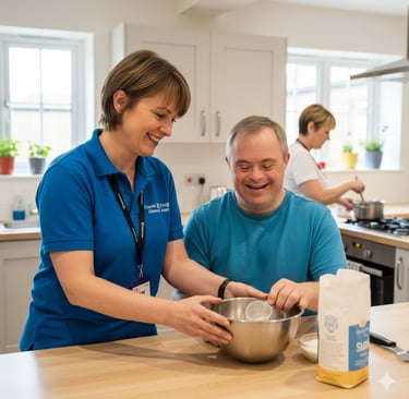 supported housing | a man and woman in a kitchen with a mixing bowl | Propakaya Ltd