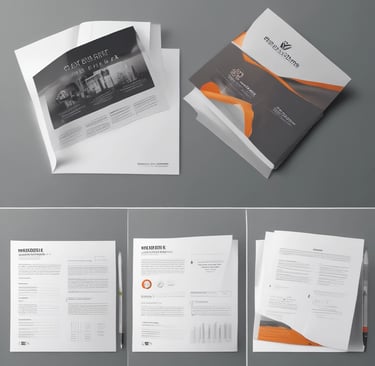 Organized folders and presentation materials printed with sharp colors and clean design.