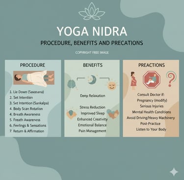 Yoga nidra procedure, benefits and precautions