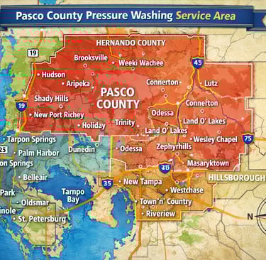 Pasco County Pressure Washing Service Areas Map