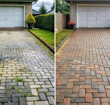 Paver driveway restoration in New Port Richey, FL, using expert pressure washing techniques