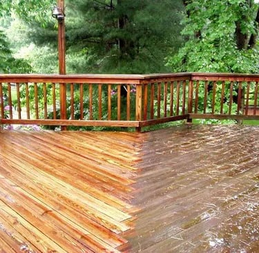 Power Washing wood deck in New Port Richey FL before and after