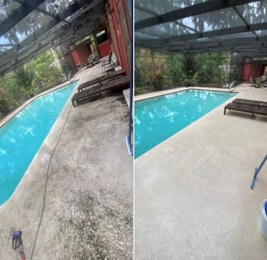 Pool deck before and after pressure washing in Land O' Lakes FL