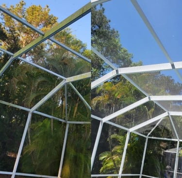Screen enclosure cleaning in Land O Lakes FL — aluminum frame restored to like-new condition