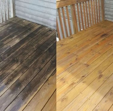 Wood deck before and after cleaning in Land O' Lakes FL