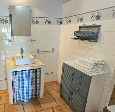 Salle d'eau "la ramade" de la chambre romarin avec wc,  vasque et douche à l'italienne