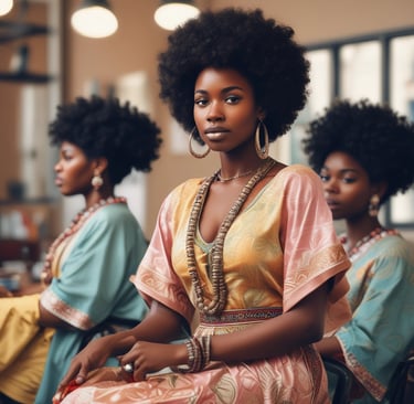 A vibrant scene inside the salon showing joyful clients and stylists sharing smiles and creative energy.