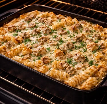 creamy chicken pasta bake