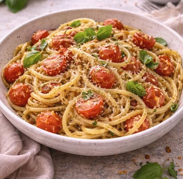 tomato basil pasta in bowl