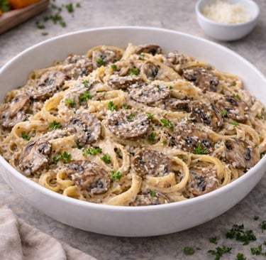 Creamy mushroom pasta bowl