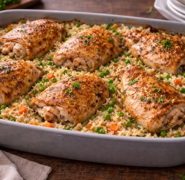 Chicken and rice bake in pan