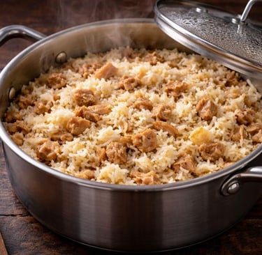 Stovetop tuna and rice cooking