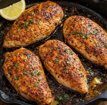 Juicy pan fried chicken breast