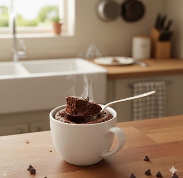 Chocolate mug cake in white mug