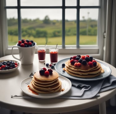 Fluffy homemade pancakes served warm with syrup and fruit, a family-friendly breakfast