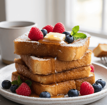 Daily Bread French toast served warm with syrup and butter, a simple comforting family breakfast