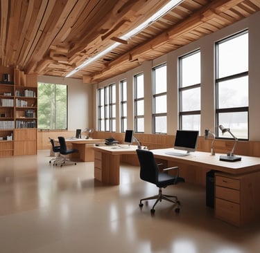 A welcoming wooden workshop entrance with natural light illuminating tools and wooden boards.