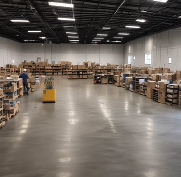 Warehouse space organized and maintained by Fernhouse cleaning crew