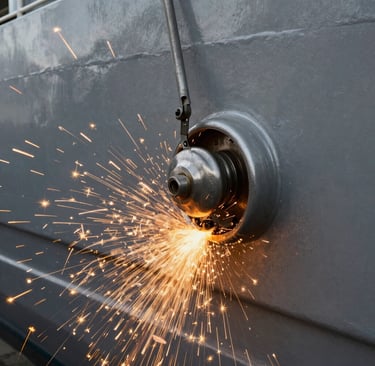 Technicians applying anti-corrosion coating to a yacht’s deck with careful attention.