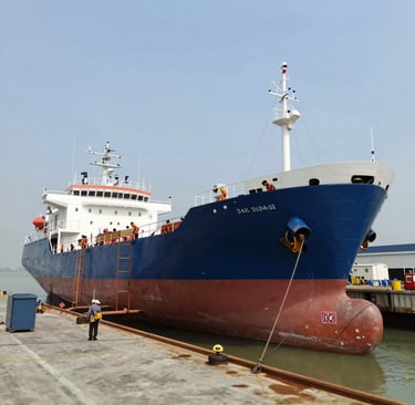 A vibrant blue fishing boat freshly painted, gleaming under the sun at the dock.