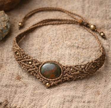 Collar gargantilla boho de macramé hecho a mano con una piedra natural de jaspe