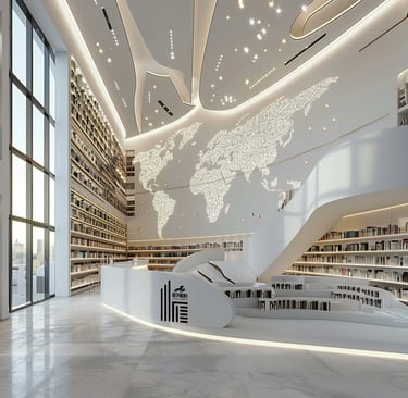 bookshelves in conference room, logo of DIFIERI on the shelf