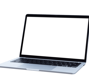 Sleek silver laptop computer with a blank black screen isolated on a solid dark background.