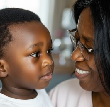 A grandmother give praise to grandson with selective mutism.