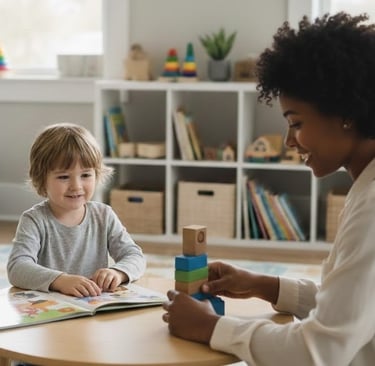 Small boy has autism intervention with professional