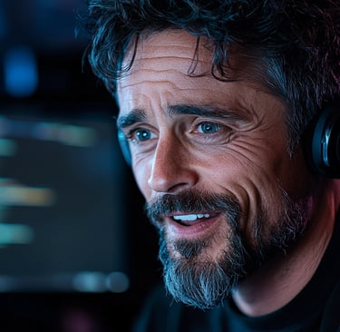 Atlas smiling while discussing ideas and reviewing a book during a personal brand strategy conversation.