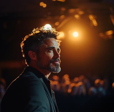 Atlas Professional speaker delivering a keynote about personal branding on stage