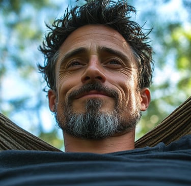 An overwhelmed professional surrounded by social media noise contrasted with a calm, focused persona