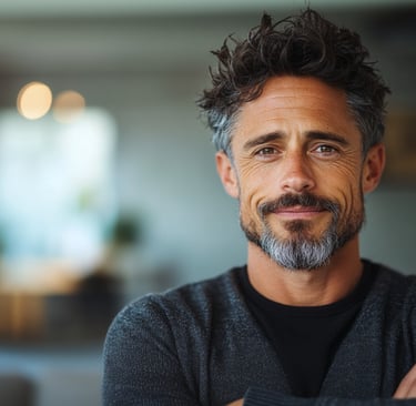 A confident professional standing in a spotlight while a blurred crowd fades into the background