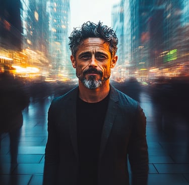 Atlas stepping into focus while a blurred crowd fades into the background, symbolizing breaking out of invisibility