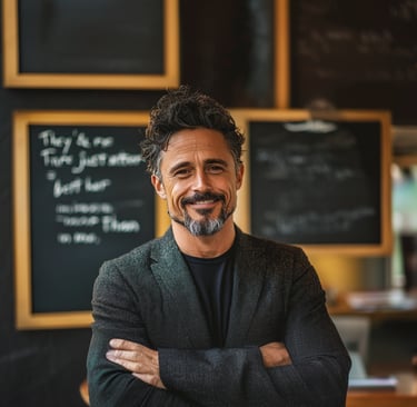 Atlas content consistently at a desk while ignoring distractions from multiple ideas