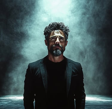 Man stepping from shadows into spotlight symbolizing personal brand growth