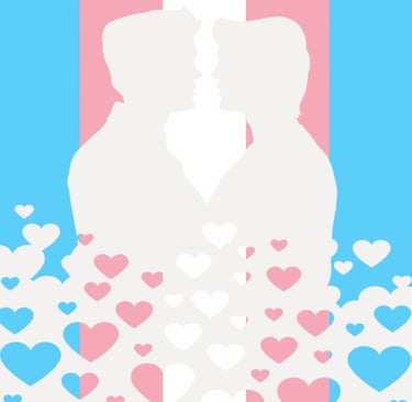 Transgender Pride flag design with 2 male kissing silhouette