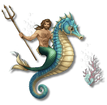 Merman riding a seahorse