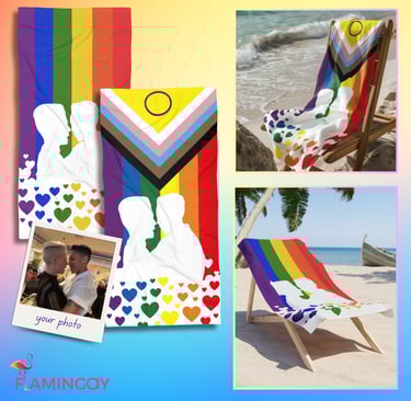 LGBTQIA progress flag with custom photo beach towel